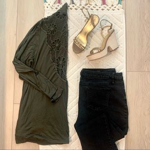 G Collection Olive Green Lace Back Cardigan
